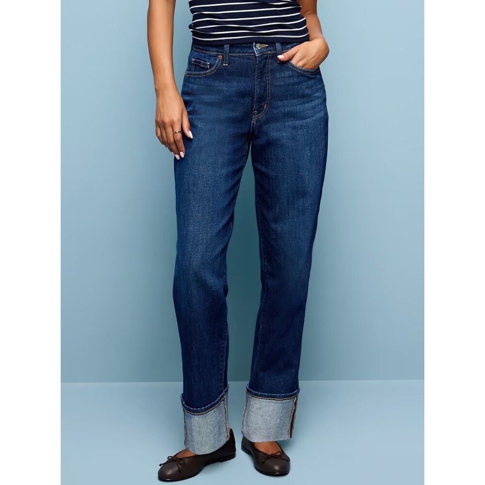 Old Navy Curvy High Rise OG Loose Jeans Womens 8 Blue Dark Wash Cuffed NEW